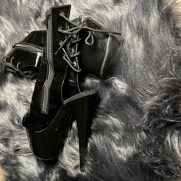 Pleaser- Black 6.5 inch Platform Lace-Up Peep Toe Bootie - Picture 5 of 11